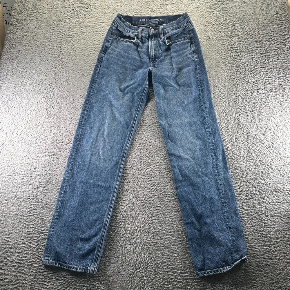 American Eagle Outfitters Jeans Womens 00‎ Blue Denim Straight Stretch Baggy